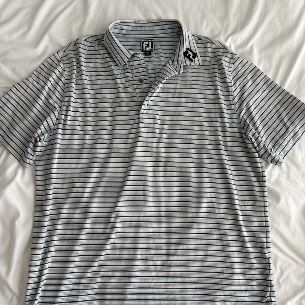 FootJoy Men's Striped Polo Shirt - Black, Blue & White